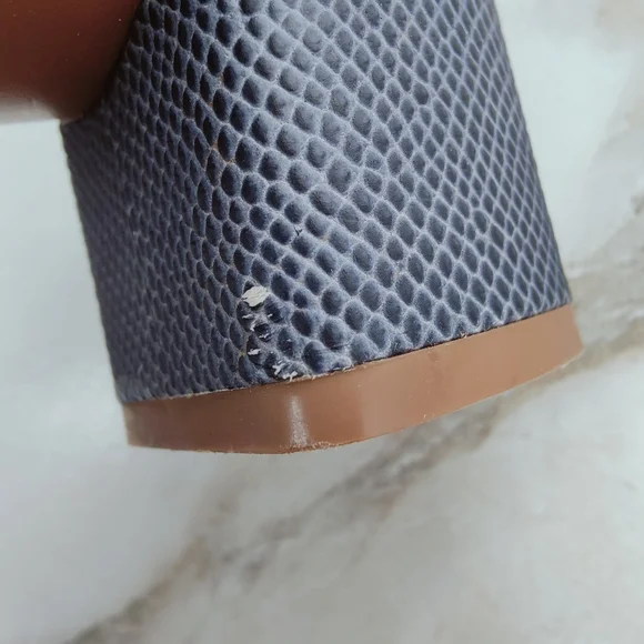 Tory Burch Navy Snake Print Leather Studded T-strap Block Heel Sandals, 10.5 - Picture 14 of 15